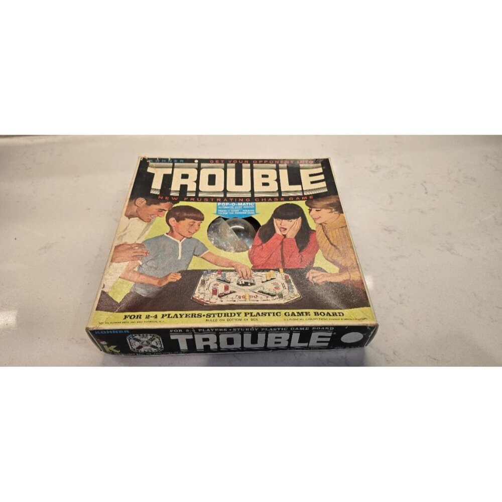 Vintage 1965 Trouble Board Game By Kohner Bros. Pop-O-Matic Chase Game Complete